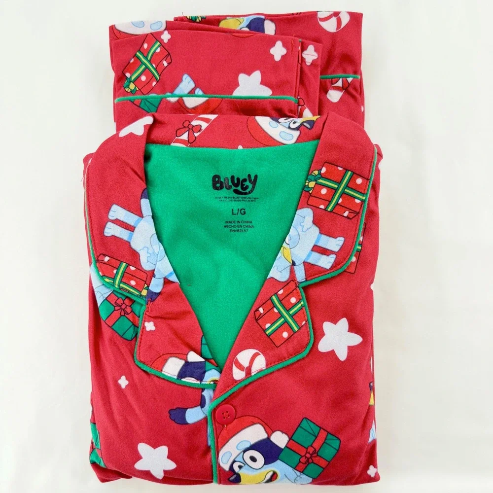 Bluey Women's L Christmas Pajama Set Red Santa Holiday 2 Piece PJs